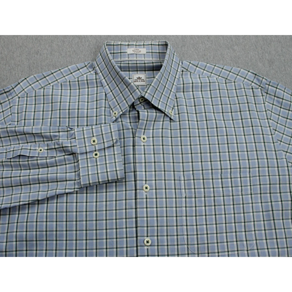 Peter Millar Shirt Mens Large Check 100% Cotton Long Sleeve Button‎ Down